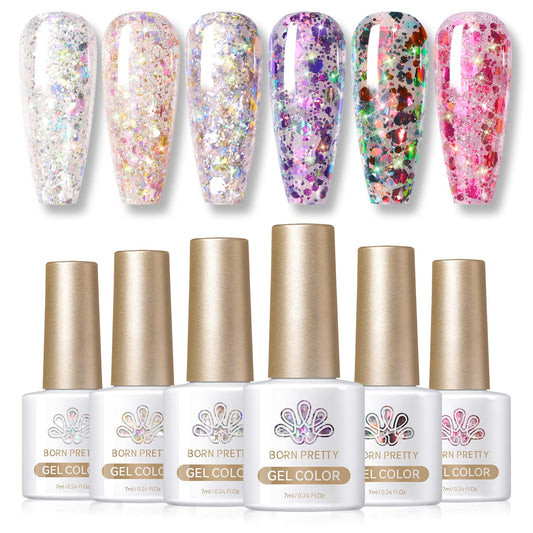 Born Pretty Glitter Sequins Gel Nail Polish 6pc Set - - nail polish
