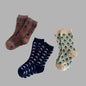 Cherry Flower Double Woven Cotton Socks brown black blue