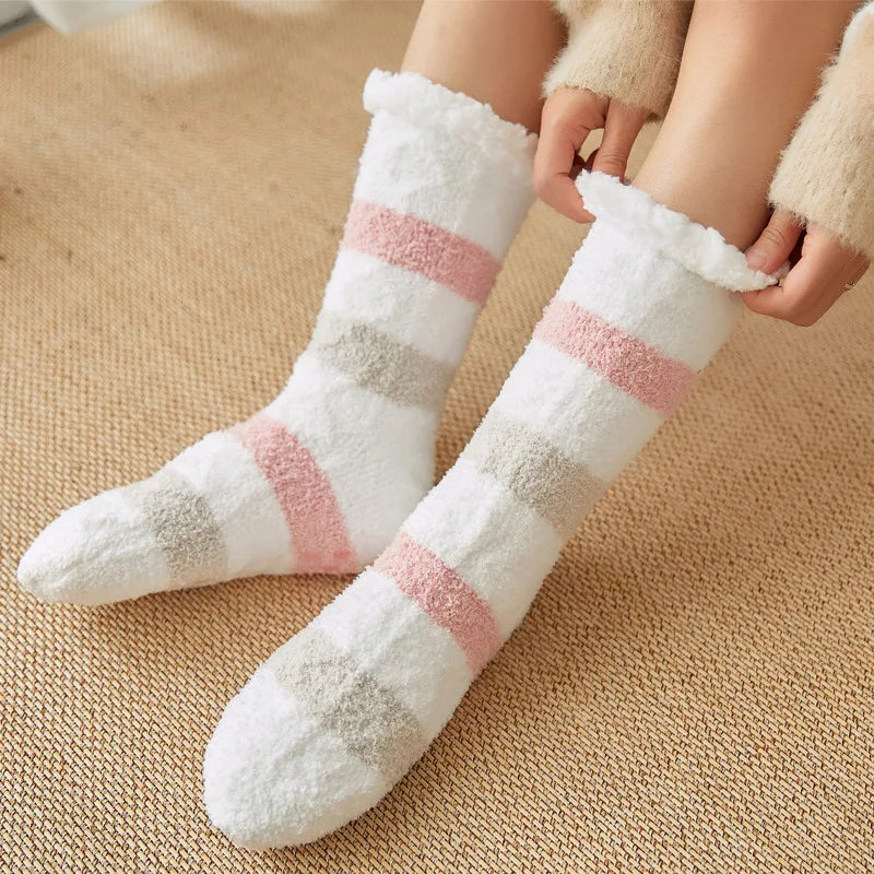 Fuzzy Cotton Socks Soft Warm Fleece Knit Non Slip Thick Winter Socks