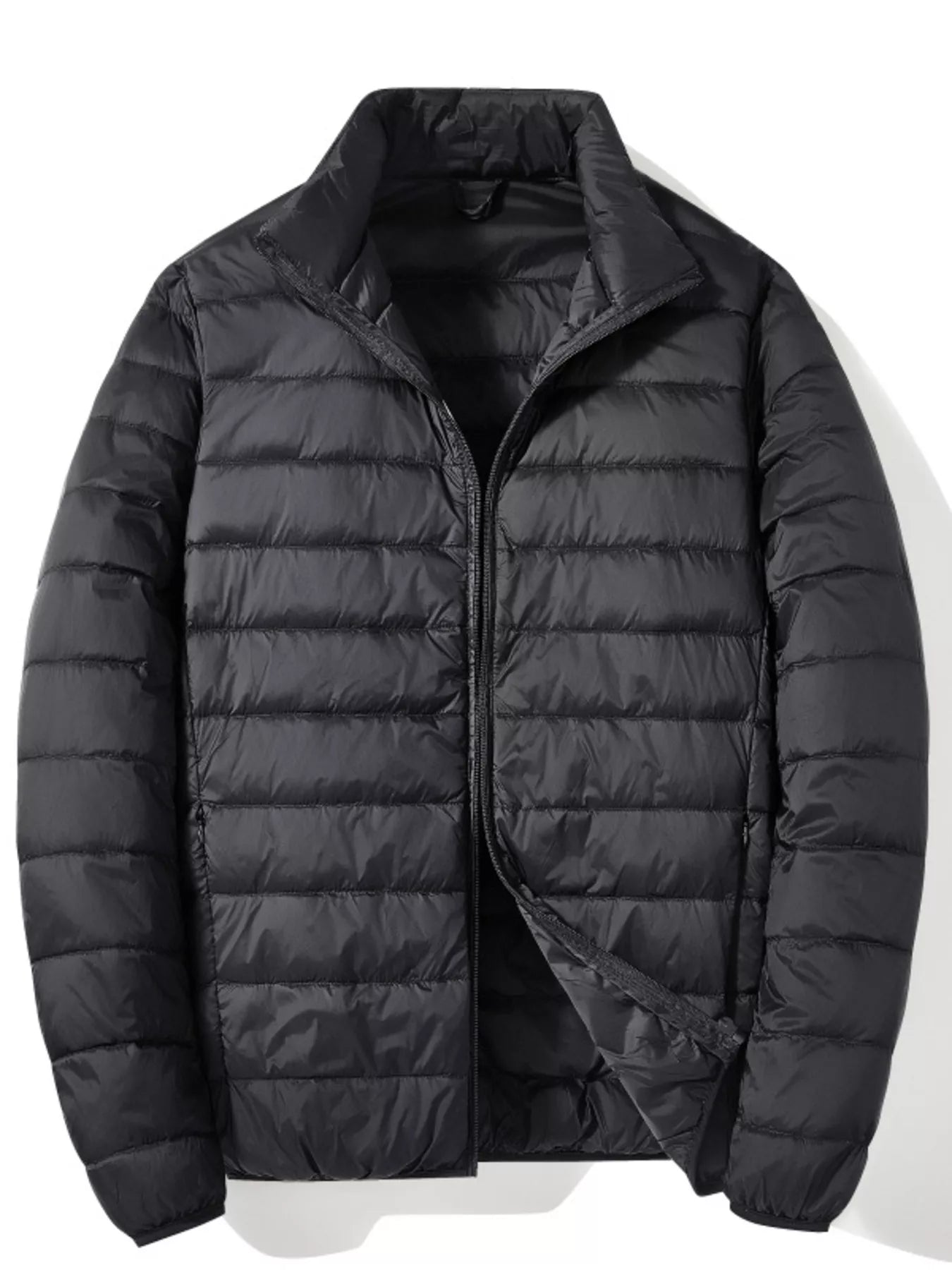 Men's Plus Size Lightweight Zip Up Puffer Jacket - Black -