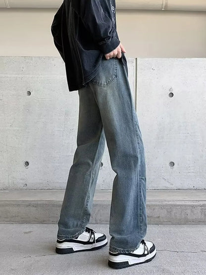 Men's Plus Size Vintage Wash Wide Leg Jeans - -