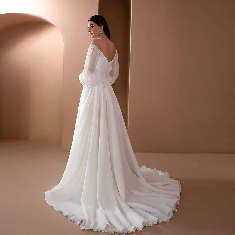Elegant White Off Shoulder Ruched Gown - - dress
