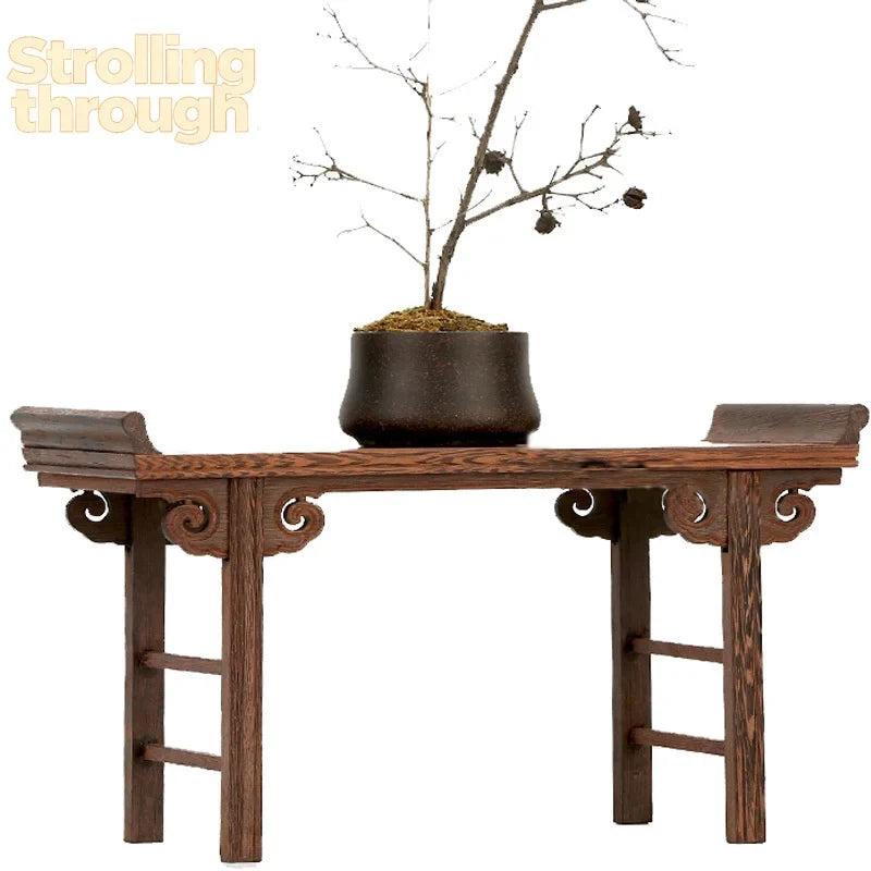 Chinese Redwood Low Tea Table and Display Stand - -
