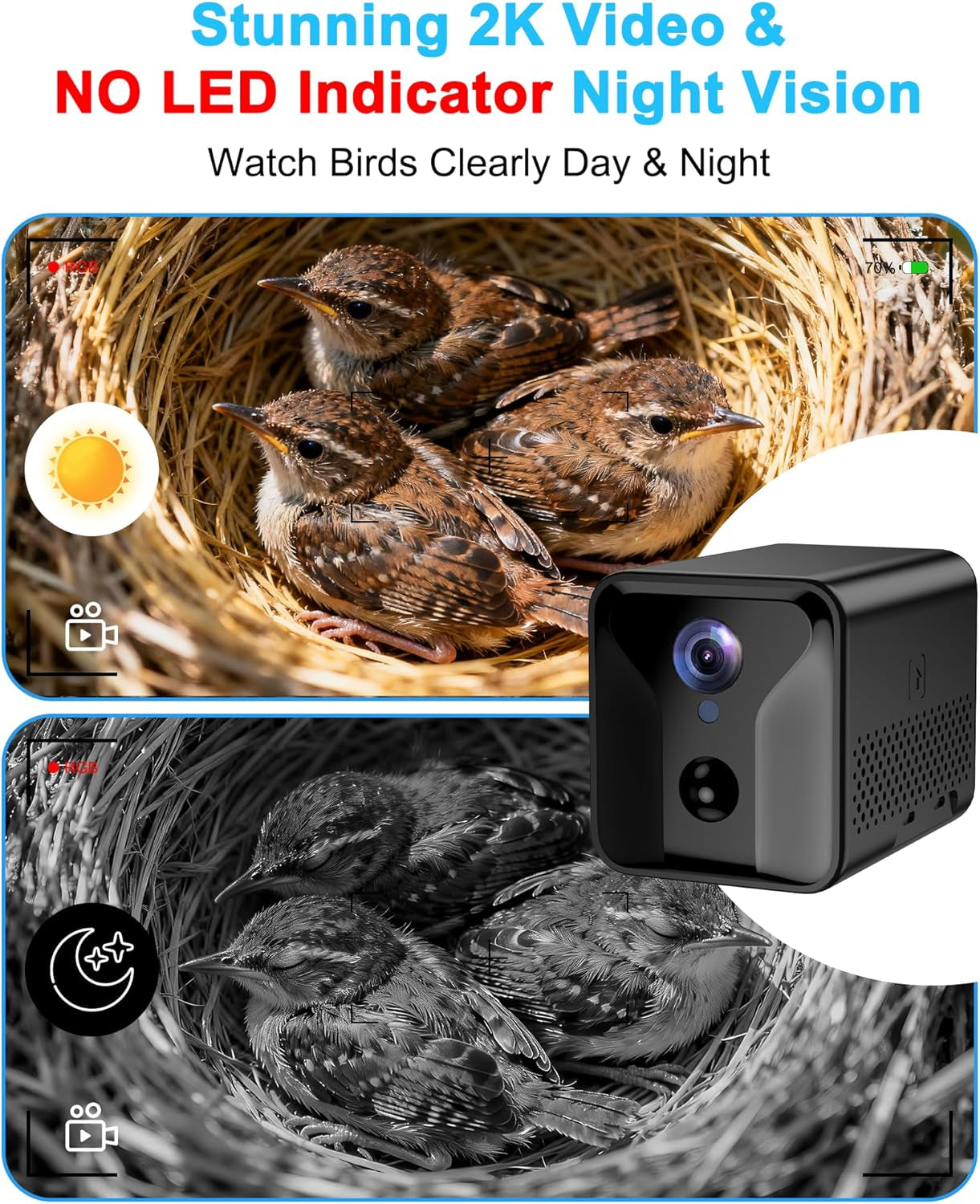 Bird House Camera Solar WiFi 2K HD Smart Birdhouse Motion Detection - - Birdhouses