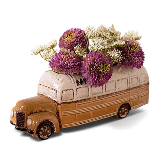 Ceramic Yellow School Bus Planter - - Botanical & Planters