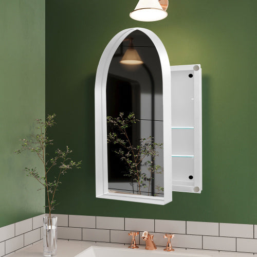 Vaulted Recessed Metal Frame Bathroom Wall Cabinet With Mirror And Adjustable Shelf - - wall shelf