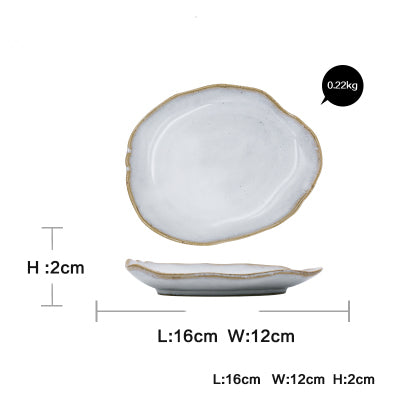 Ceramic Irregular Dinnerware Set with Bowls and Plates - White - 7.5 inch handmade shallow plate - dinnerware