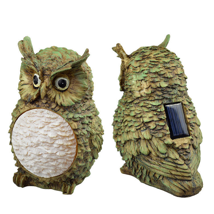 Solar Owl LED Garden Light with Resin Design - - garden light
