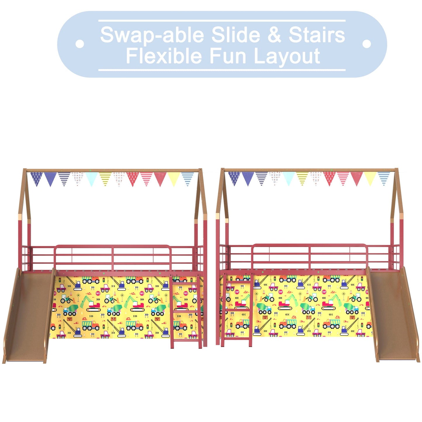 Jack - House Loft Bed With Slide And Curtain Set- HouseOfZazla- {{Product type}}