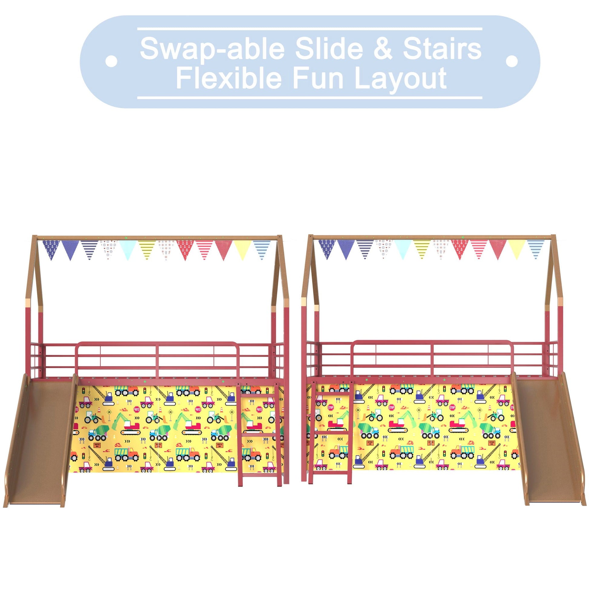 Jack - House Loft Bed With Slide And Curtain Set- HouseOfZazla- {{Product type}}
