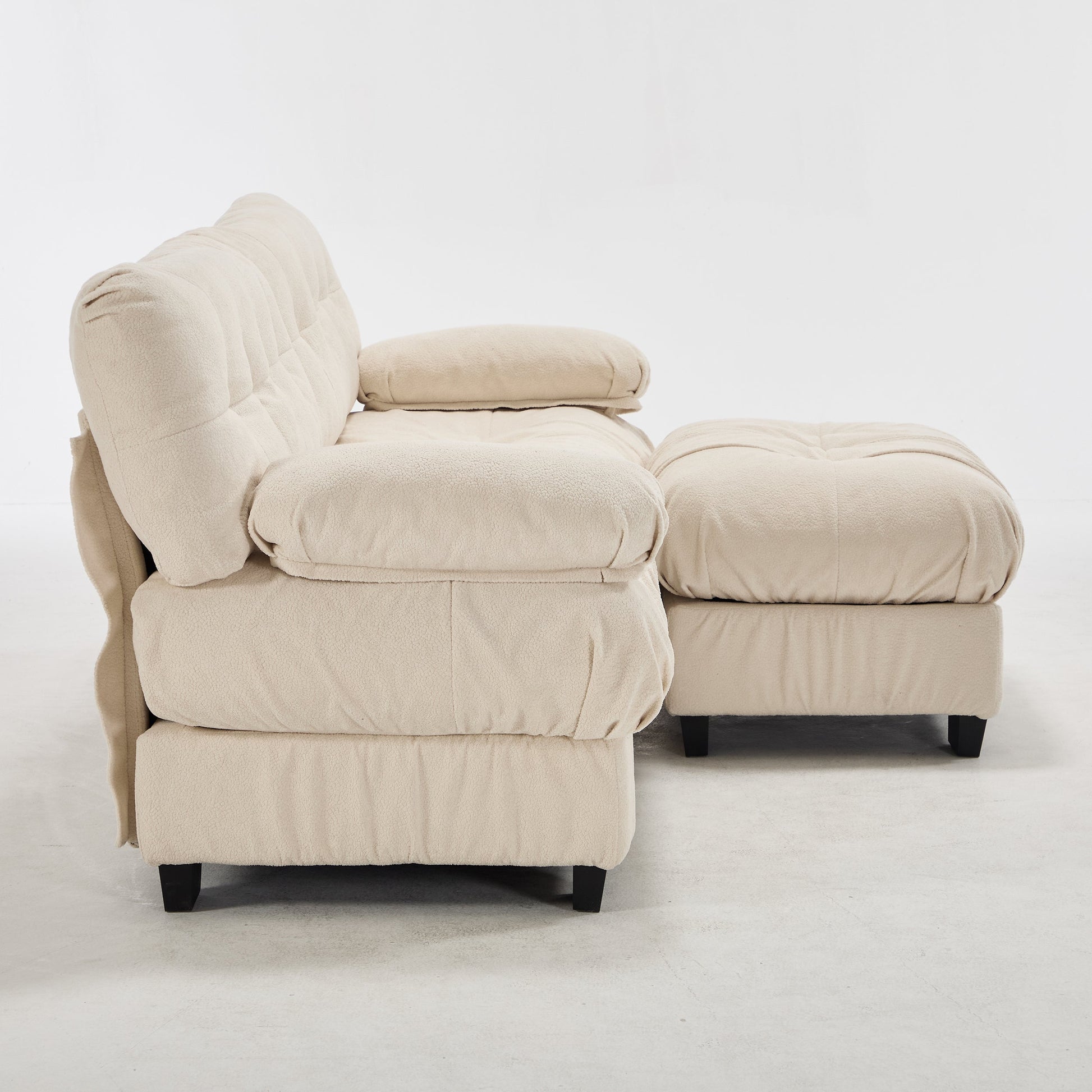 Sectional Sofa L-Shape Cloud Flannelette Beige 3 Seat 88 In 4 Pillows - - Sectional Sofas