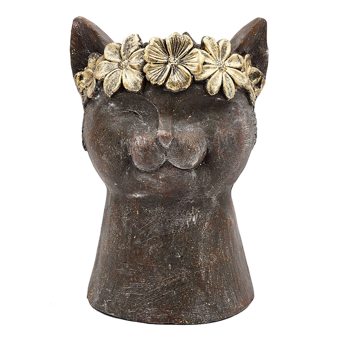 8.5x7.7x12.4" Magnesium Cat Statue Planter with Textured Finish - - Statues & Sculptures