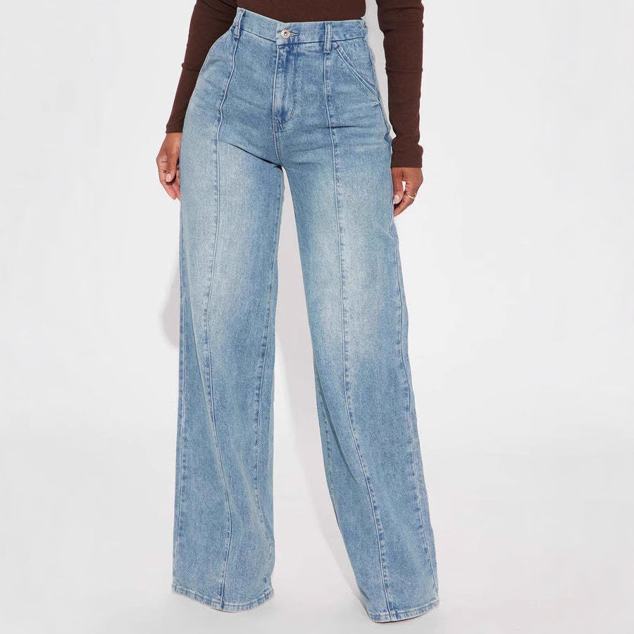 Straight-leg Washed Street-style Womens Jeans - - Jeans