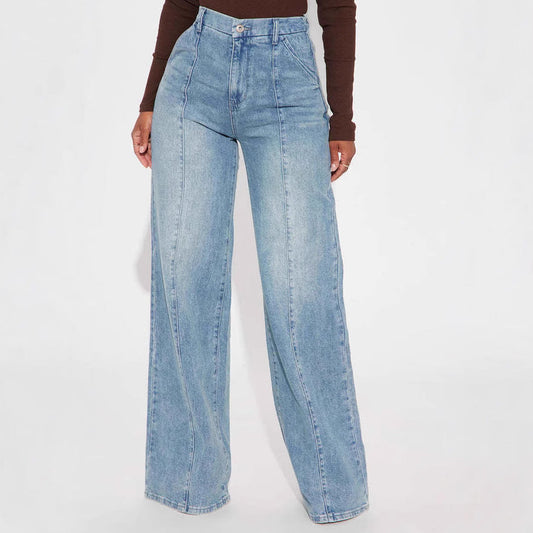 Straight-leg Washed Street-style Womens Jeans - - Jeans