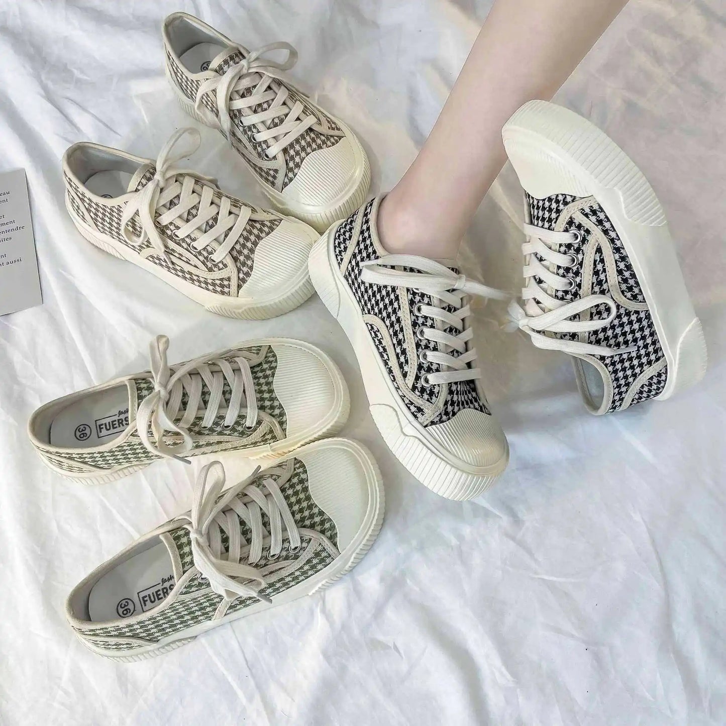 Cookie Canvas Shoes Female Check Cloth Shoes