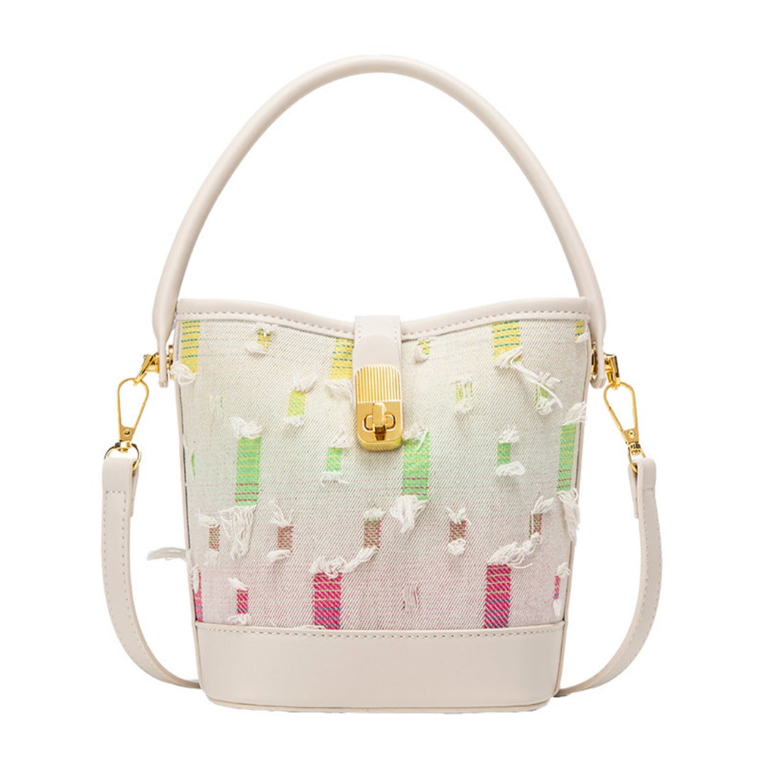 Fashion casual bucket bag, simple handbag, small tote bag, versatile commuter shoulder Crossbody bag - -