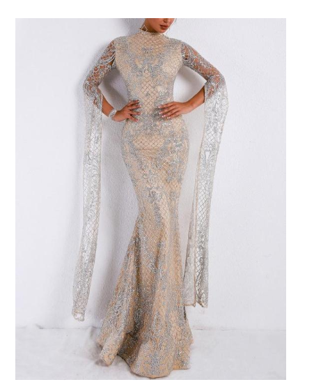 Sparkling High Neck Evening Gown - - dress