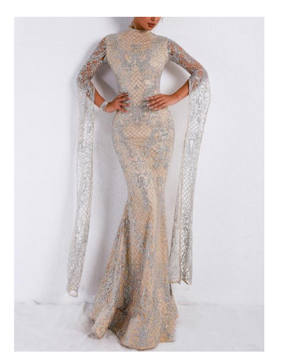 Sparkling High Neck Evening Gown - - dress