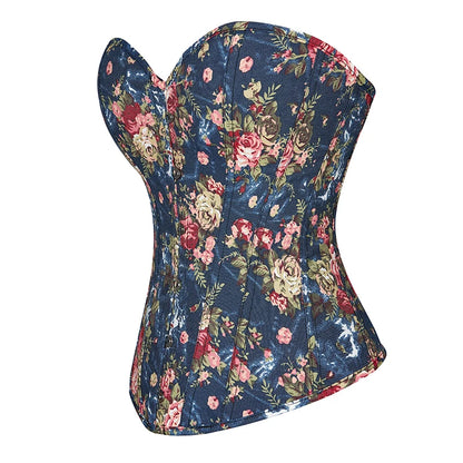 Beautiful Floral Print Corset Plastic Boned