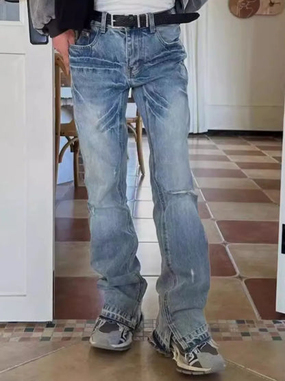 Men's Distressed Raw Hem Jeans - Medium -