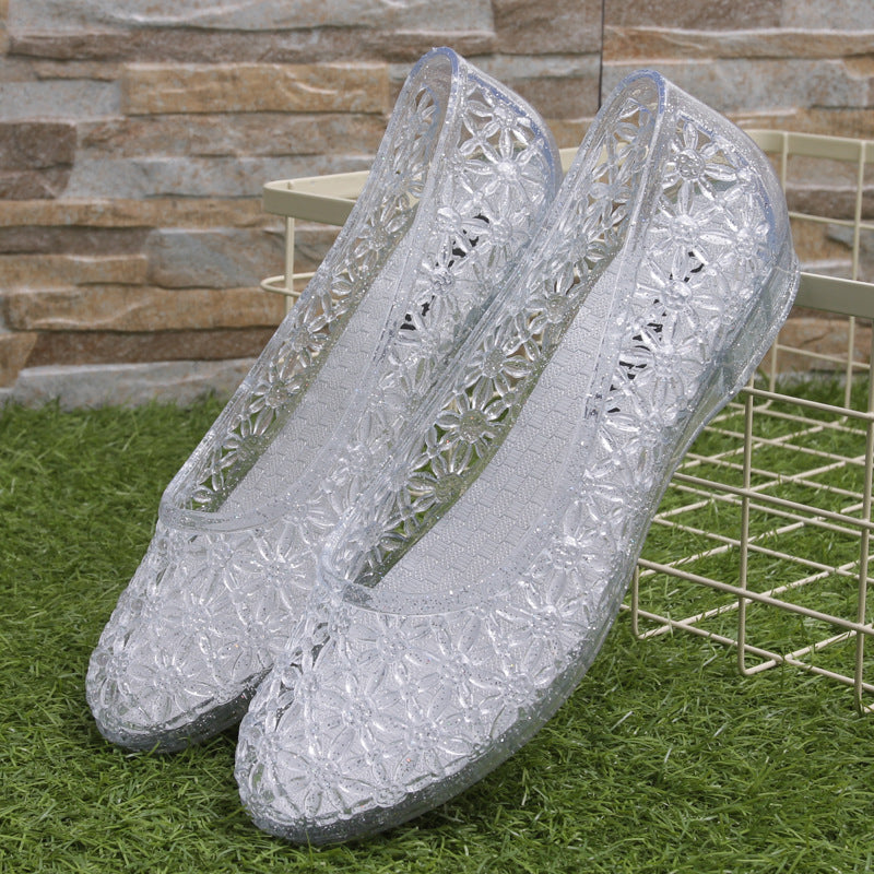 Breathable Flat Bottom Jelly Shoes - white - shoes