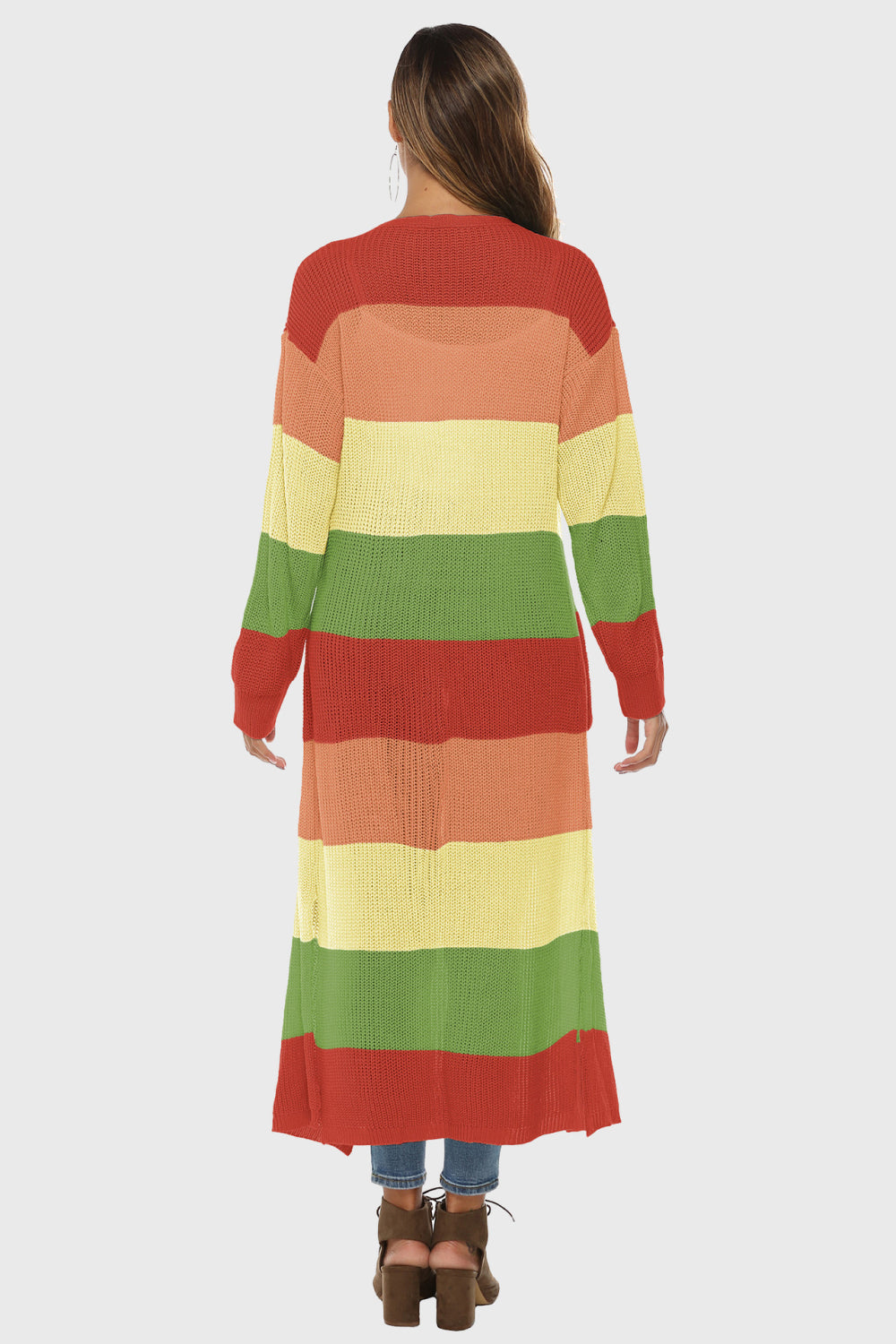 Color Block Long Sleeve Pocketed Cardigan - -