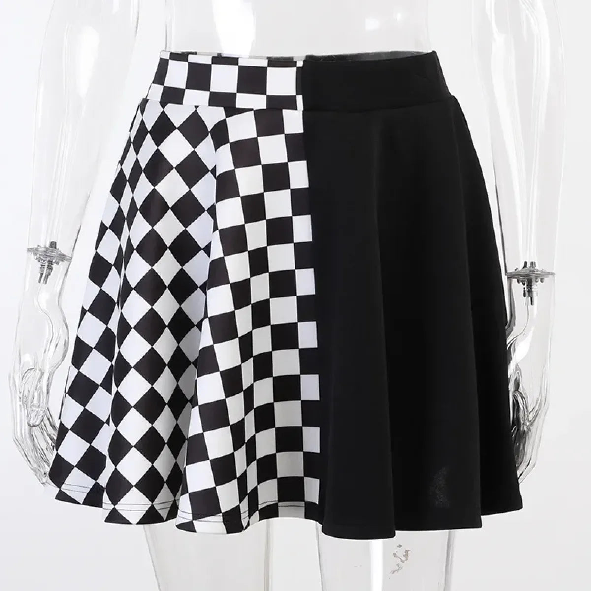Checkerboard Gothic Punk Skirt – Grommet Chains & Contrast Panels - Multicolor - Skirts