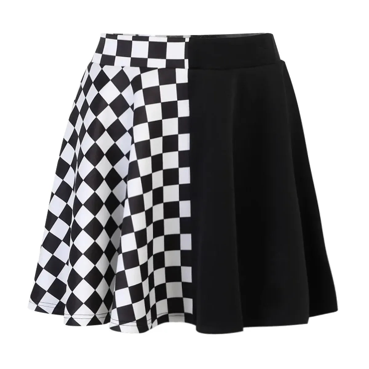 Checkerboard Gothic Punk Skirt – Grommet Chains & Contrast Panels - - Skirts