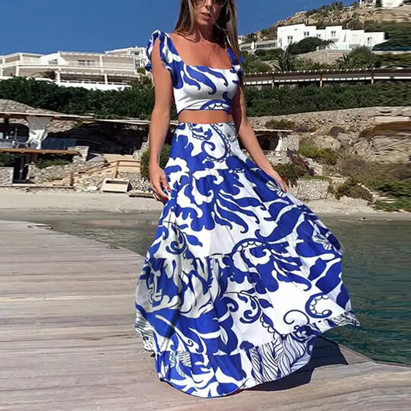 Floral Sleeveless Dress Two-Piece Set - - dress