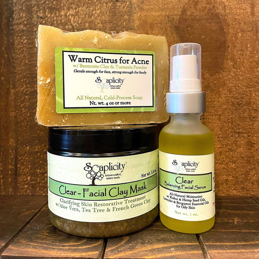 Clear Skincare Sets for Oily Skin - Clear Facial Trio (Soap, Mask & Serum) - Bundles