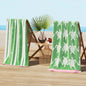Cotton Velour Beach Towel - Maui Collection - 2 Pack- 30" x 60" Green White Turtles Stripe - Beach Towels