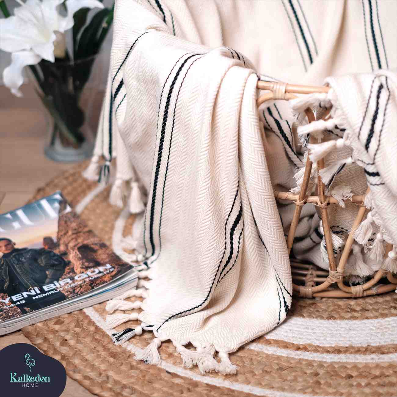Handwoven Turkish Cotton Throw Blanket - - Blanket