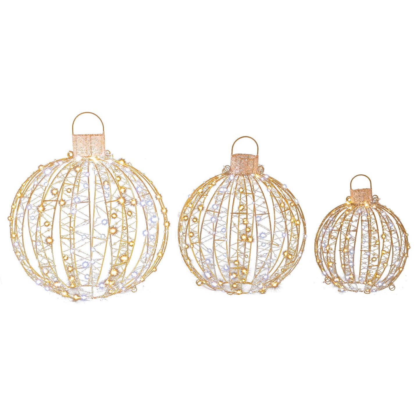 3 Pack Christmas LED Light Balls with Cable Ties and 6 Stakes-Golden - -