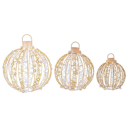 3 Pack Christmas LED Light Balls with Cable Ties and 6 Stakes-Golden - -
