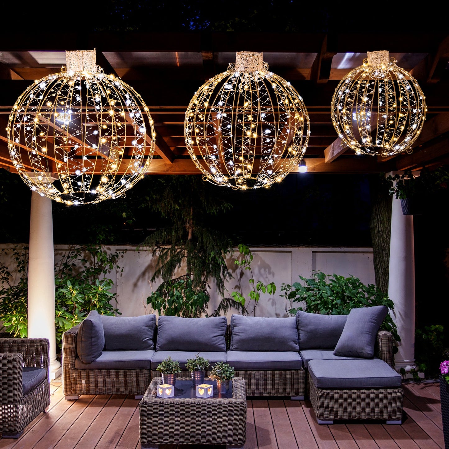 3 Pack Christmas LED Light Balls with Cable Ties and 6 Stakes-Golden - -