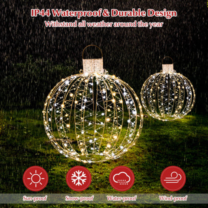 3 Pack Christmas LED Light Balls with Cable Ties and 6 Stakes-Golden - -