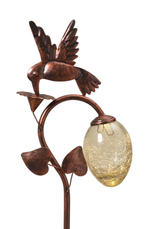 Solar-Powered Bronzed Animal Garden Stake - - Hummingbird - Home & Living >> Garden