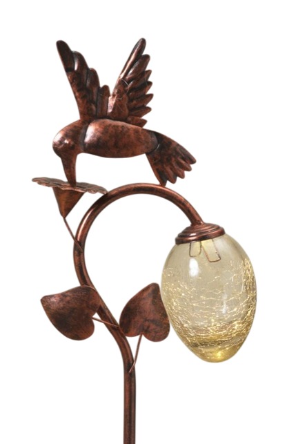 Solar-Powered Bronzed Animal Garden Stake - - Hummingbird - Home & Living >> Garden