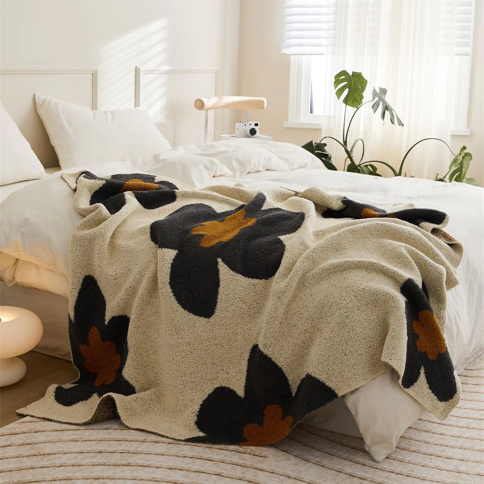 Nordic Flower Pattern Soft Knitted Blanket - Kia Day Design