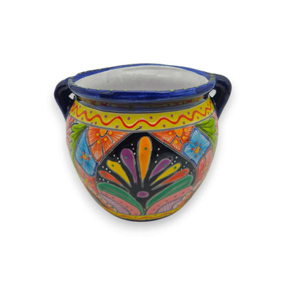 Small Cobalt Blue Rim Talavera Pot Trio Hand-Painted Planters - - Talavera Flower Pot