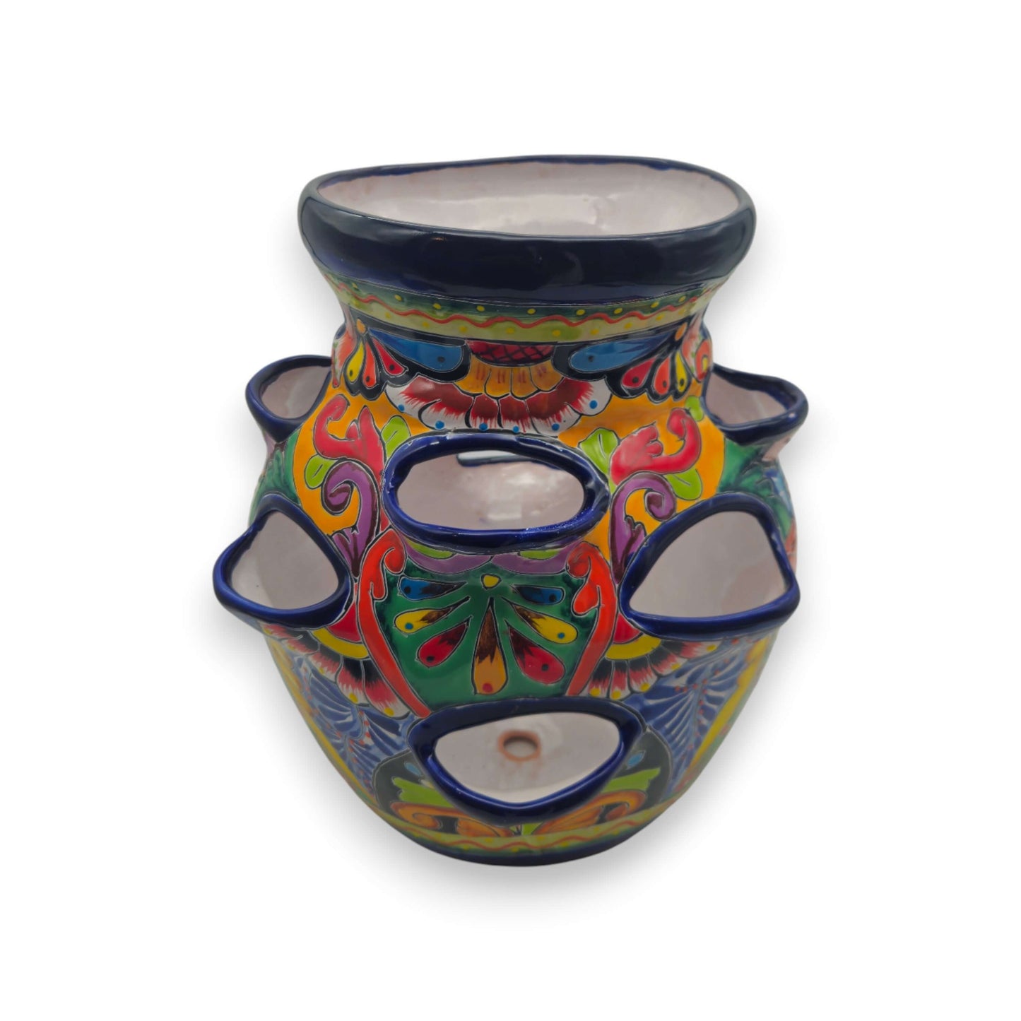 Cobalt Blue Rim Talavera Strawberry Planter Mexican Ceramic Pot - - Talavera Planter