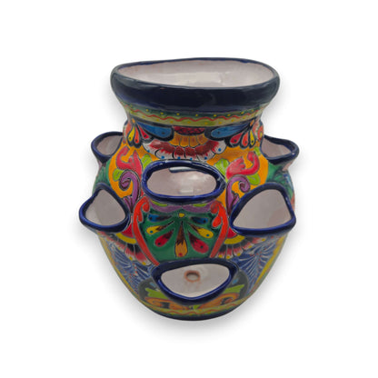 Cobalt Blue Rim Talavera Strawberry Planter Mexican Ceramic Pot - - Talavera Planter