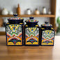 Cobalt Blue Talavera Canister Trio Mexican Hand-Painted Storage - - Talavera Canister Set