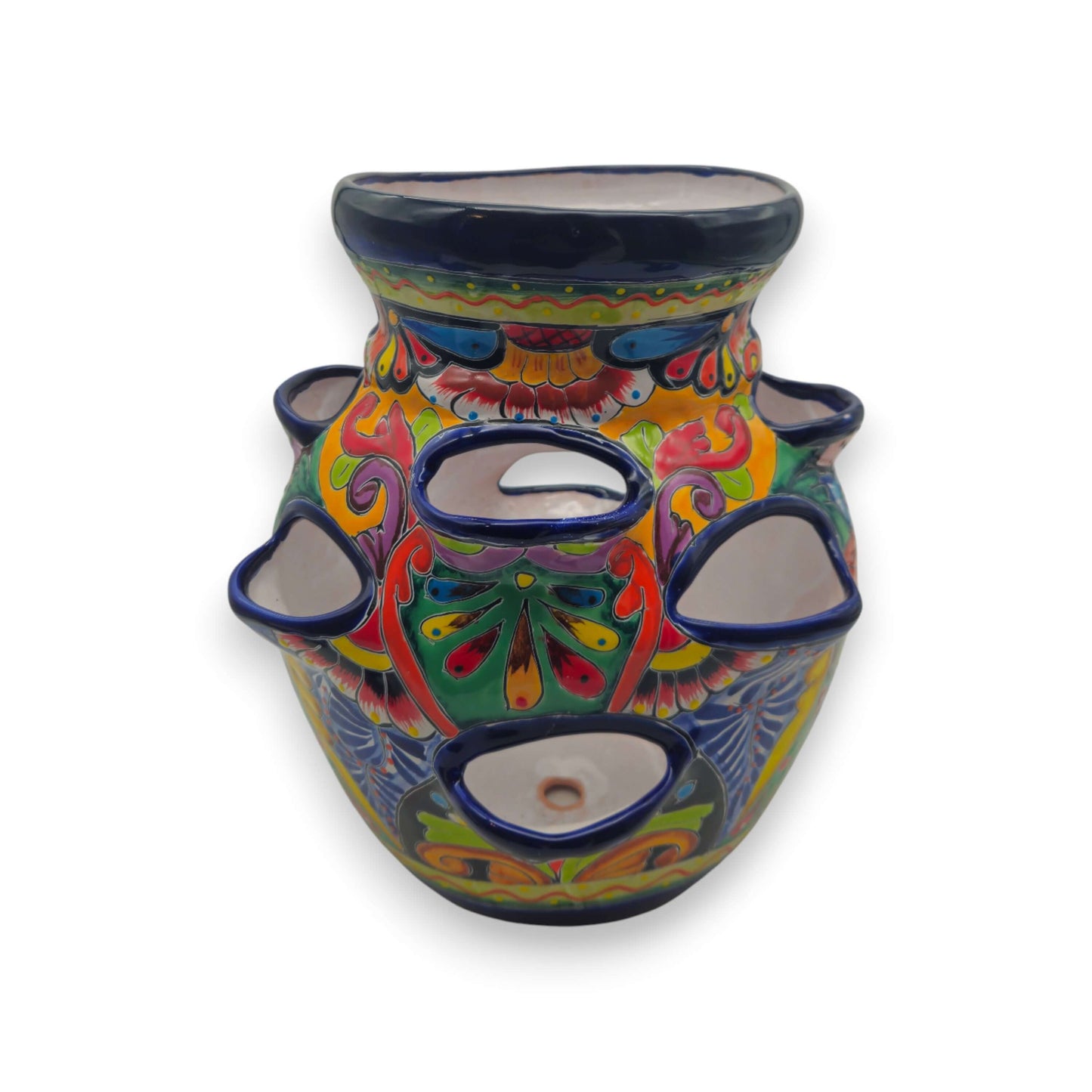 Cobalt Blue Rim Talavera Strawberry Planter Mexican Ceramic Pot - - Talavera Planter