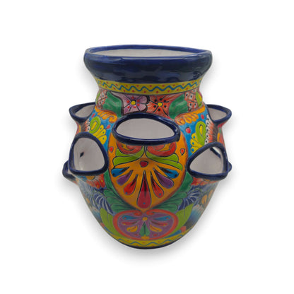 Cobalt Blue Rim Talavera Strawberry Planter Mexican Ceramic Pot - - Talavera Planter