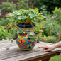 Cobalt Blue Rim Talavera Strawberry Planter Mexican Ceramic Pot - - Talavera Planter