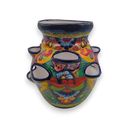 Cobalt Blue Rim Talavera Strawberry Planter Mexican Ceramic Pot - - Talavera Planter