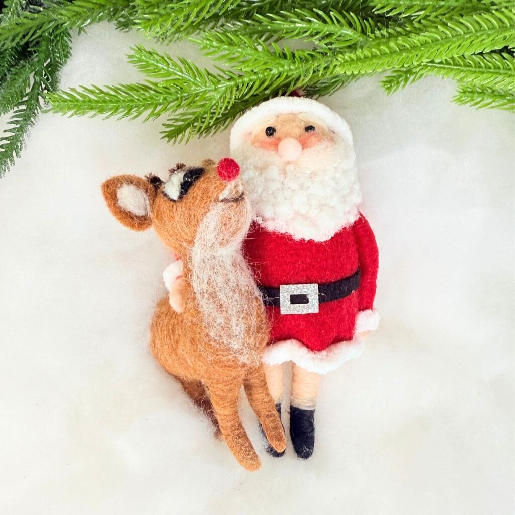 Santa & Rudolph Wool Felt Ornament - - Christmas