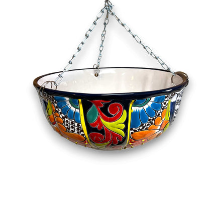 Talavera Hanging Planter Colorful Hand-Painted Mexican Flower Pot - - Talavera Flower Pot
