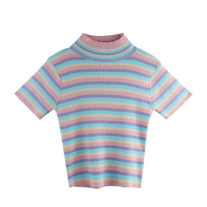 Colorful Striped Crop Top - -